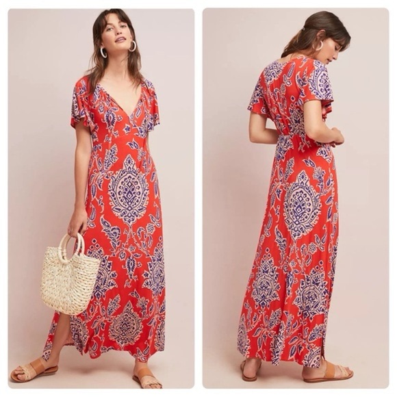Anthropologie Akemi + Kin Correia Maxi Dress size XS Orange Purple pattern - Picture 1 of 12